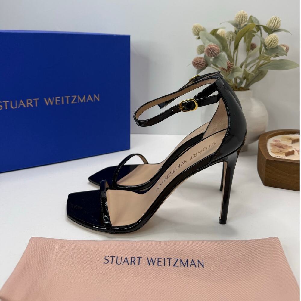 Stuart Weitzman Nudistcurve 100 Patent Leather Sandal Black Women's 11B Tried On